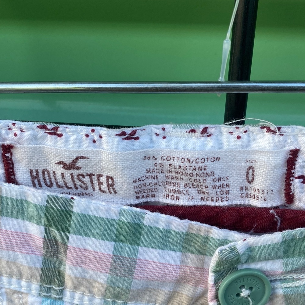 Hollister Women's Plaid Jean Shorts - Green and Pink - Picture 2 of 3